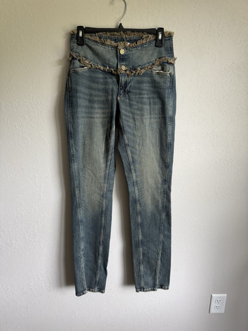 Urban Outfitters Skinny Jeans with Frayed Waistband - Faded Blue